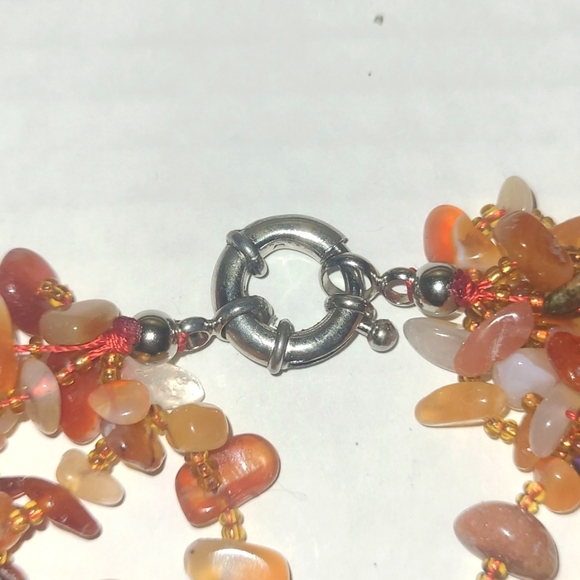 18" Necklace Multiple strand Red Agate on silk gold seed beads - Picture 5 of 5